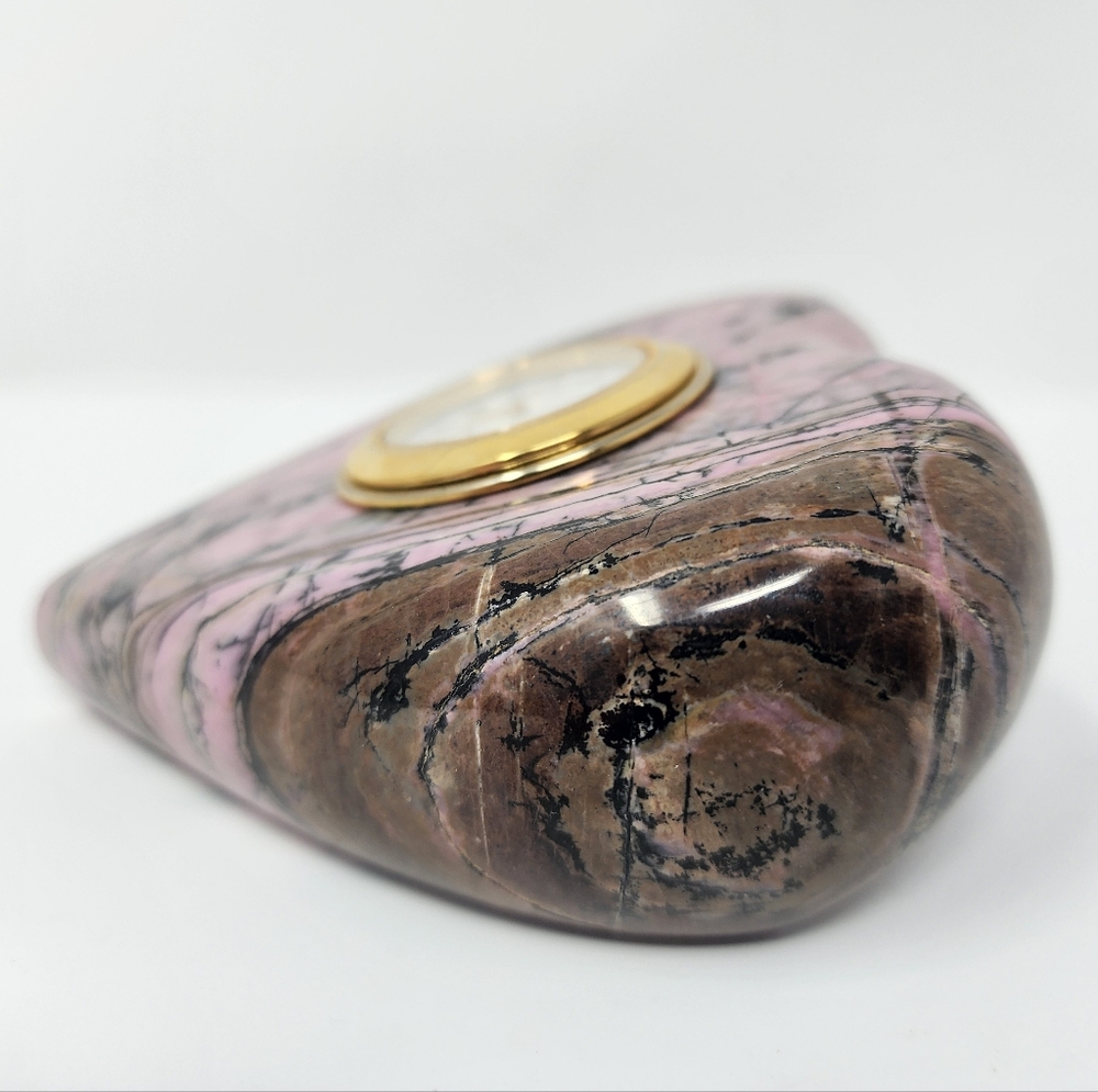 Vintage Pink Heart Shaped Stone Tabletop Clock - Picture 7 of 10
